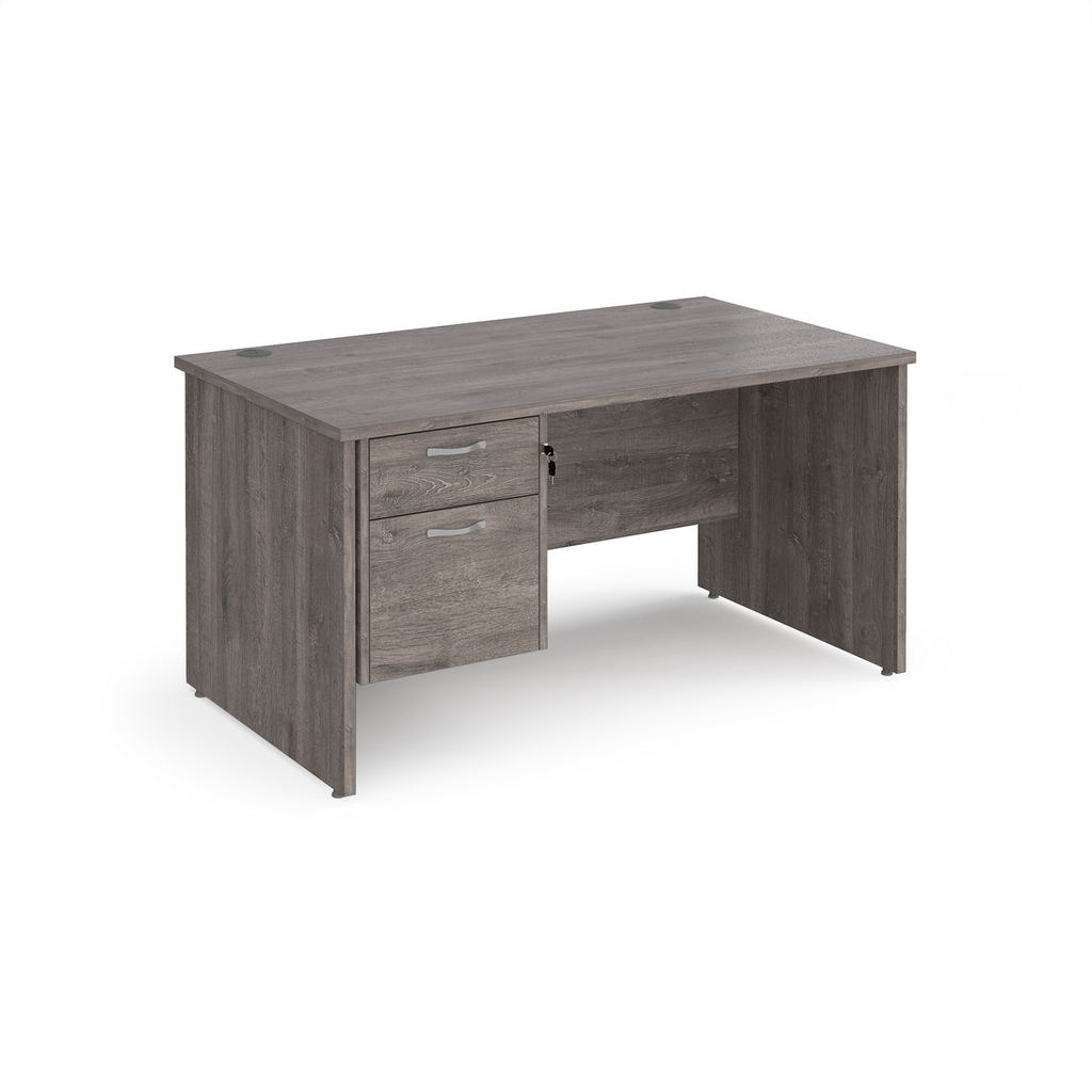 Picture of Maestro 25 straight desk 1400mm x 800mm with 2 drawer pedestal - grey oak top with panel end leg