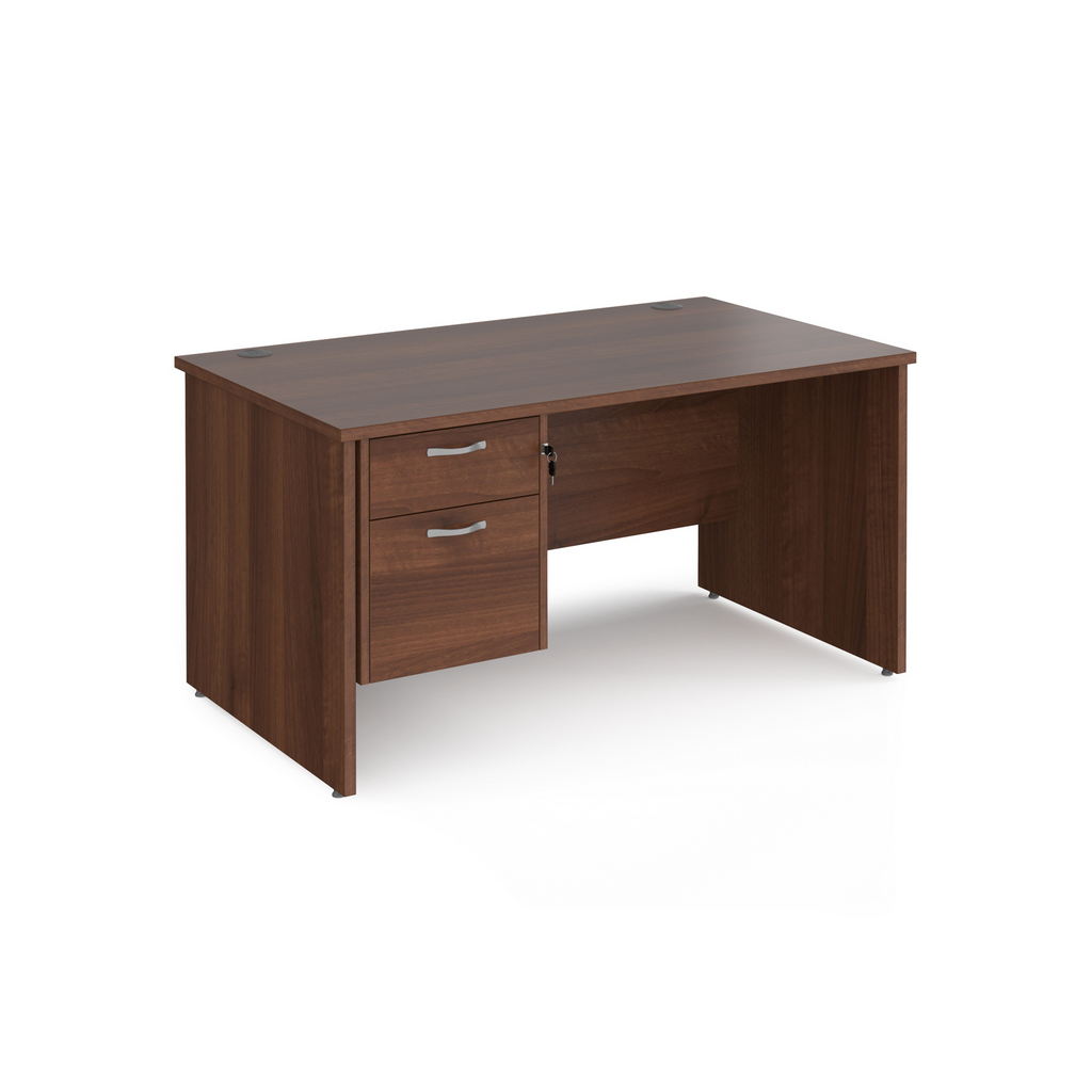 Picture of Maestro 25 straight desk 1400mm x 800mm with 2 drawer pedestal - walnut top with panel end leg