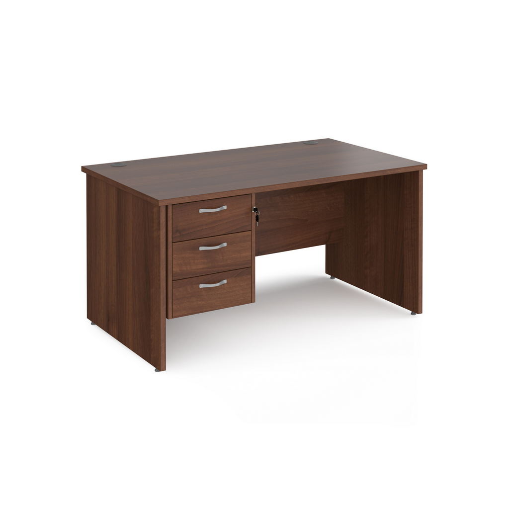 Picture of Maestro 25 straight desk 1400mm x 800mm with 3 drawer pedestal - walnut top with panel end leg