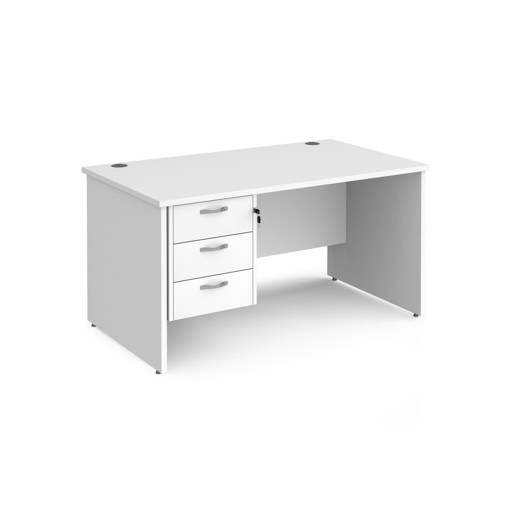 Picture of Maestro 25 straight desk 1400mm x 800mm with 3 drawer pedestal - white top with panel end leg