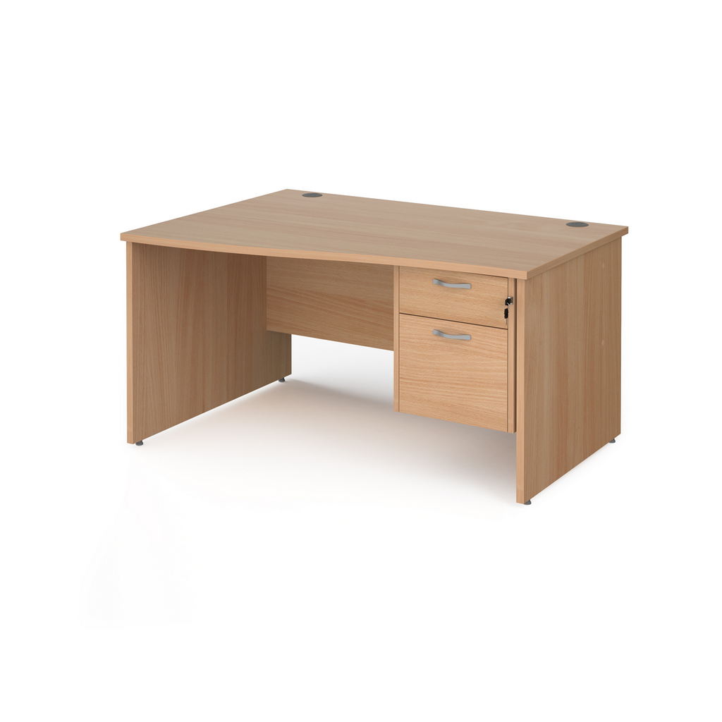 Picture of Maestro 25 left hand wave desk 1400mm wide with 2 drawer pedestal - beech top with panel end leg