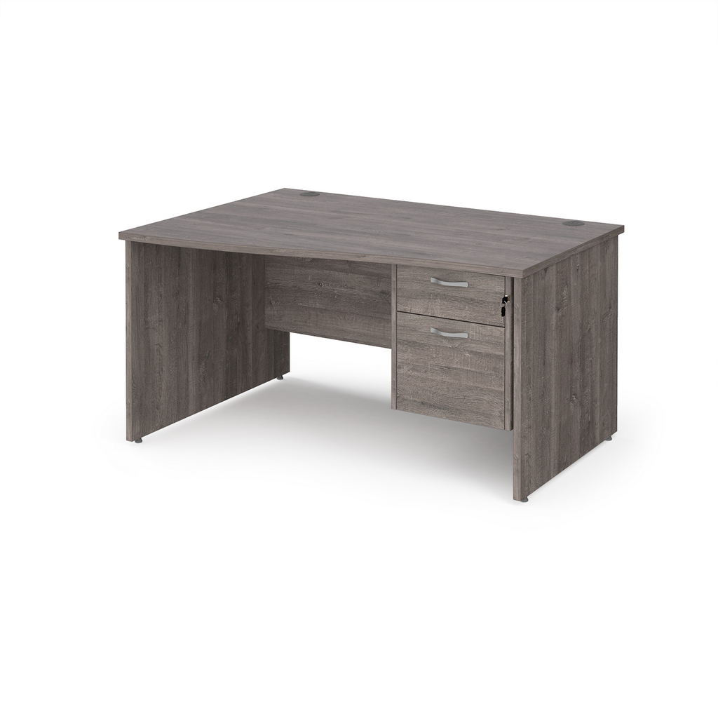 Picture of Maestro 25 left hand wave desk 1400mm wide with 2 drawer pedestal - grey oak top with panel end leg