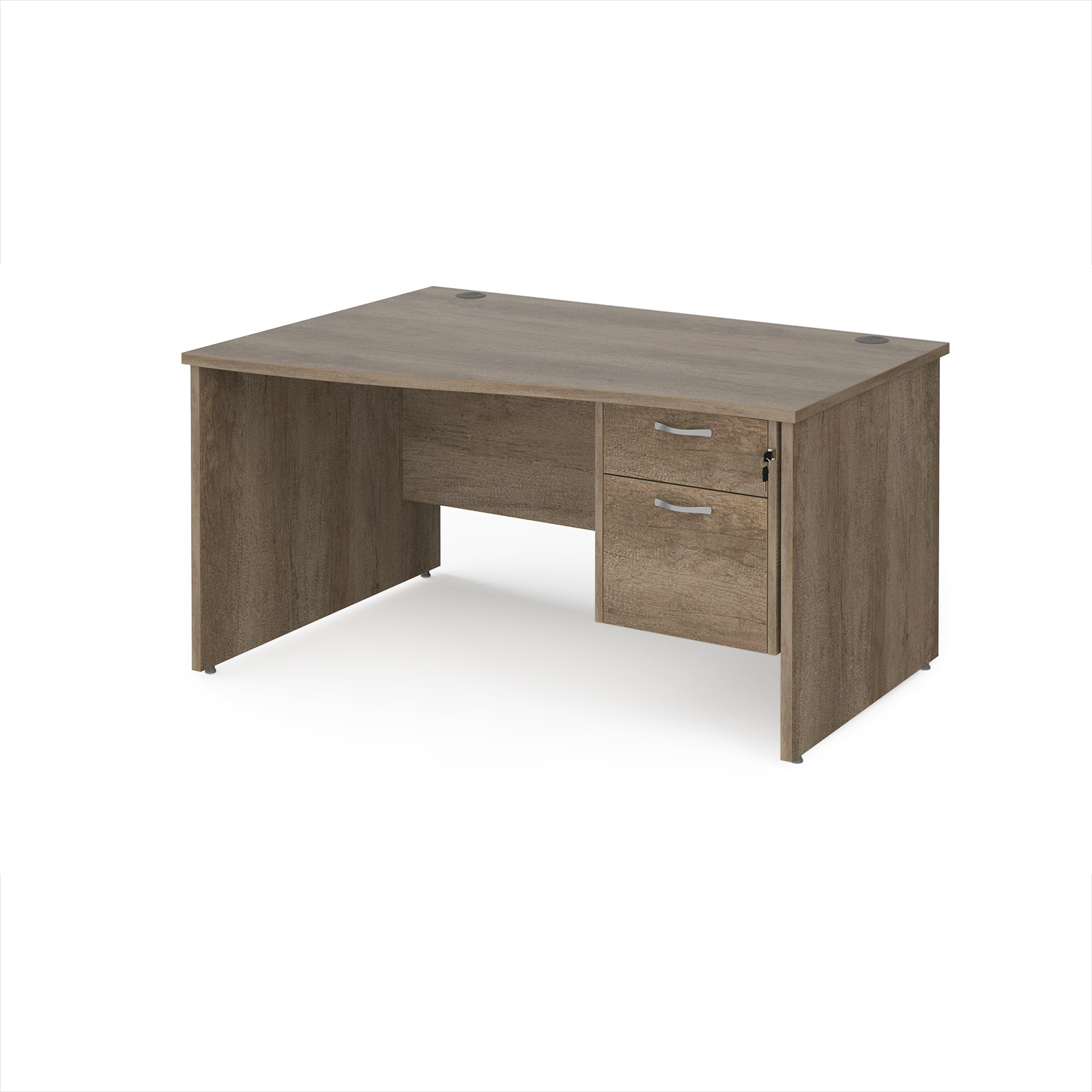 Picture of Maestro 25 left hand wave desk 1400mm wide with 2 drawer pedestal - Nebraska Oak Top with panel end leg