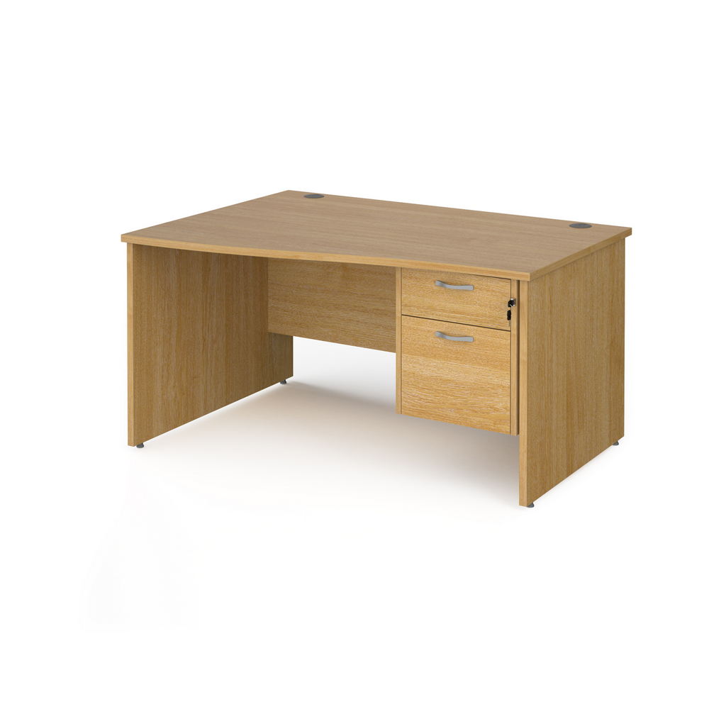 Picture of Maestro 25 left hand wave desk 1400mm wide with 2 drawer pedestal - oak top with panel end leg