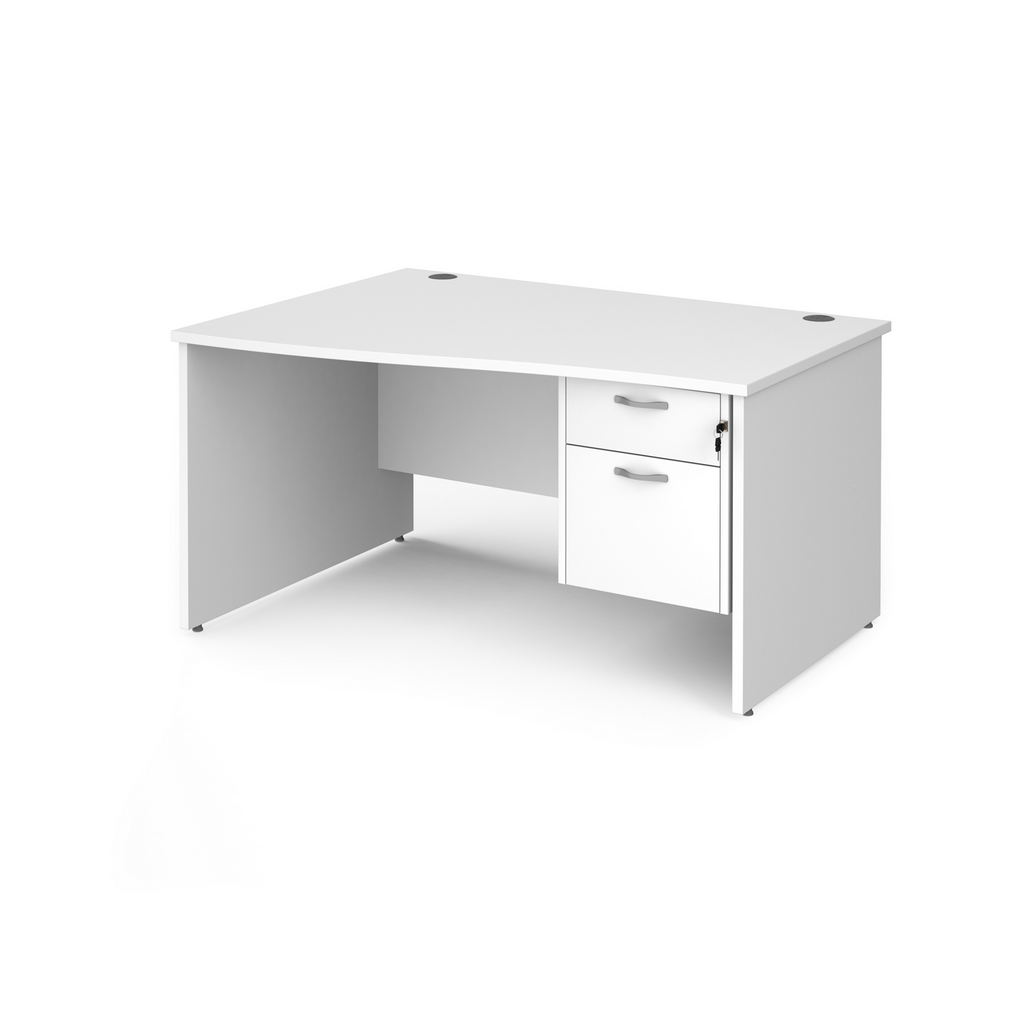 Picture of Maestro 25 left hand wave desk 1400mm wide with 2 drawer pedestal - white top with panel end leg