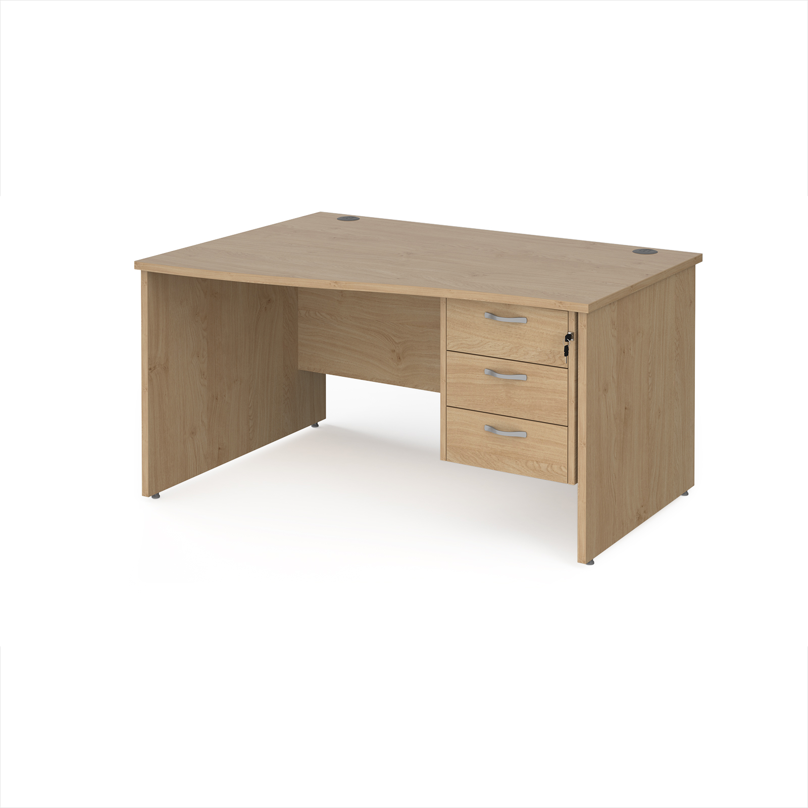 Picture of Maestro 25 left hand wave desk 1400mm wide with 3 drawer pedestal - Kendal Oak Top with panel end leg