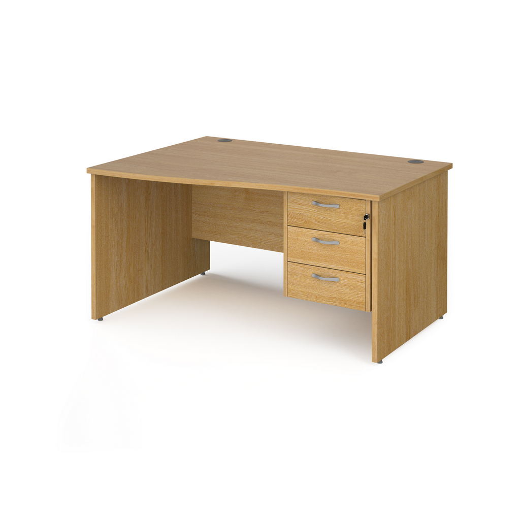 Picture of Maestro 25 left hand wave desk 1400mm wide with 3 drawer pedestal - oak top with panel end leg