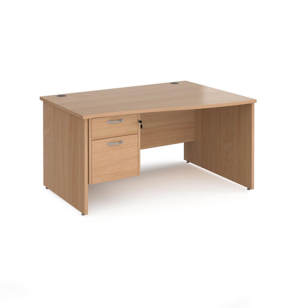 Picture of Maestro 25 right hand wave desk 1400mm wide with 2 drawer pedestal - beech top with panel end leg