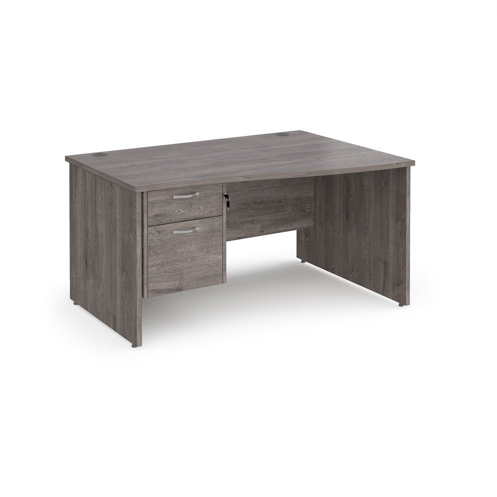 Picture of Maestro 25 right hand wave desk 1400mm wide with 2 drawer pedestal - grey oak top with panel end leg