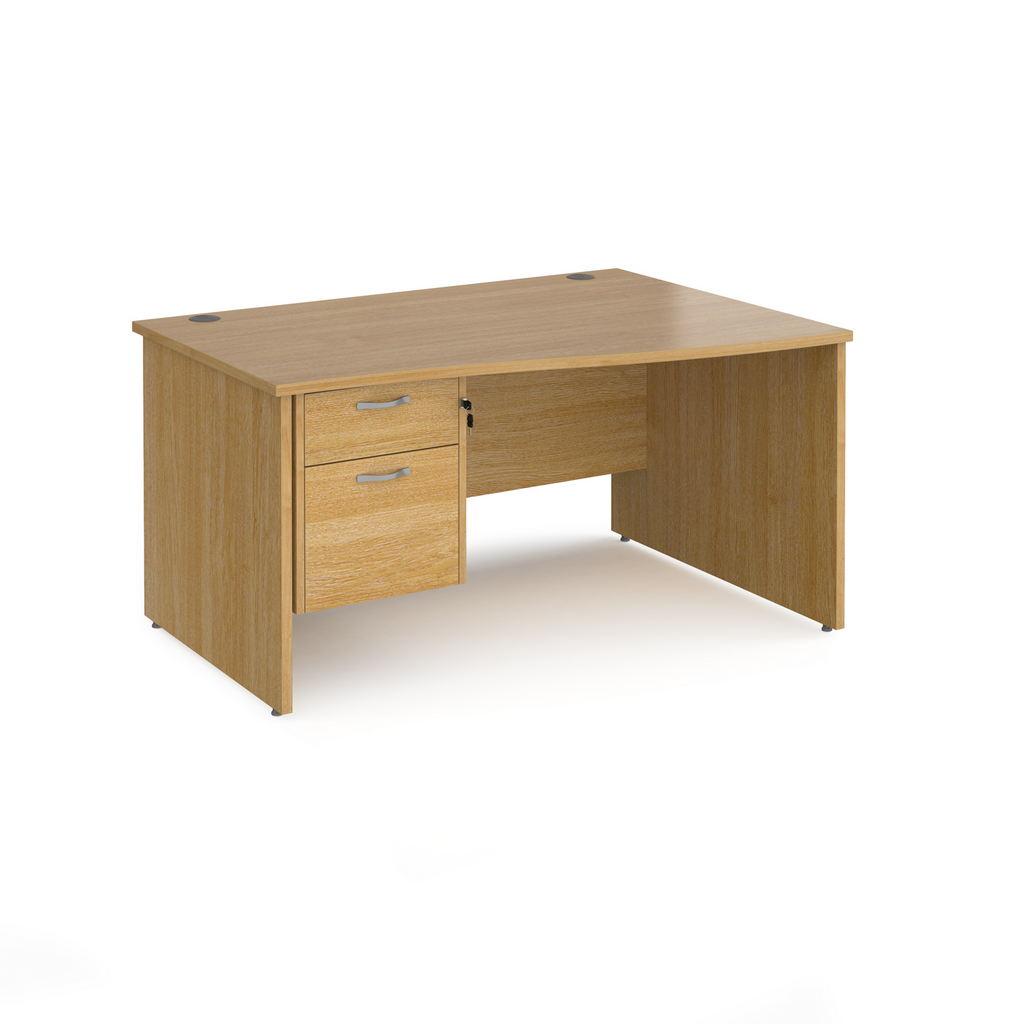 Picture of Maestro 25 right hand wave desk 1400mm wide with 2 drawer pedestal - oak top with panel end leg