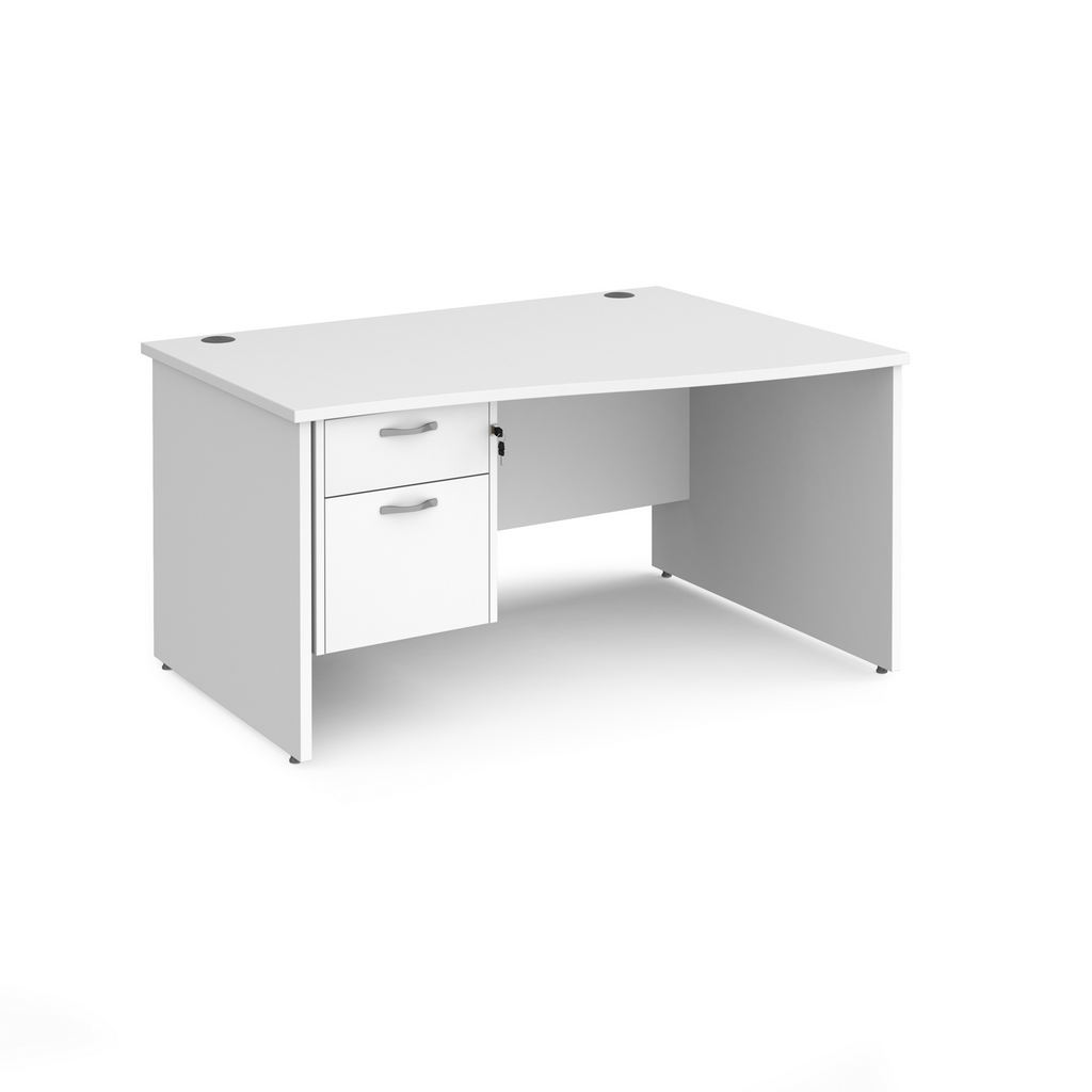 Picture of Maestro 25 right hand wave desk 1400mm wide with 2 drawer pedestal - white top with panel end leg