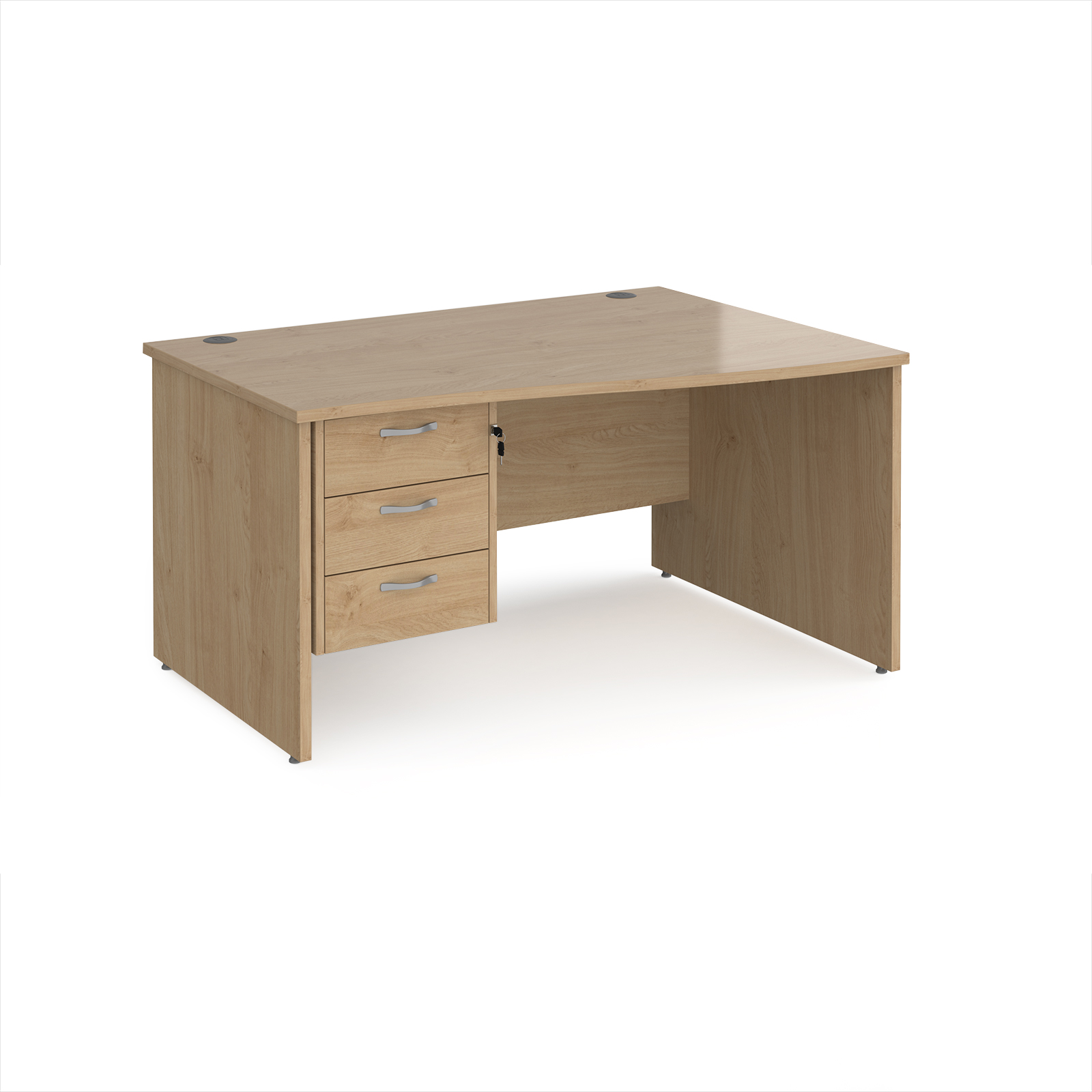 Picture of Maestro 25 right hand wave desk 1400mm wide with 3 drawer pedestal - Kendal Oak Top with panel end leg