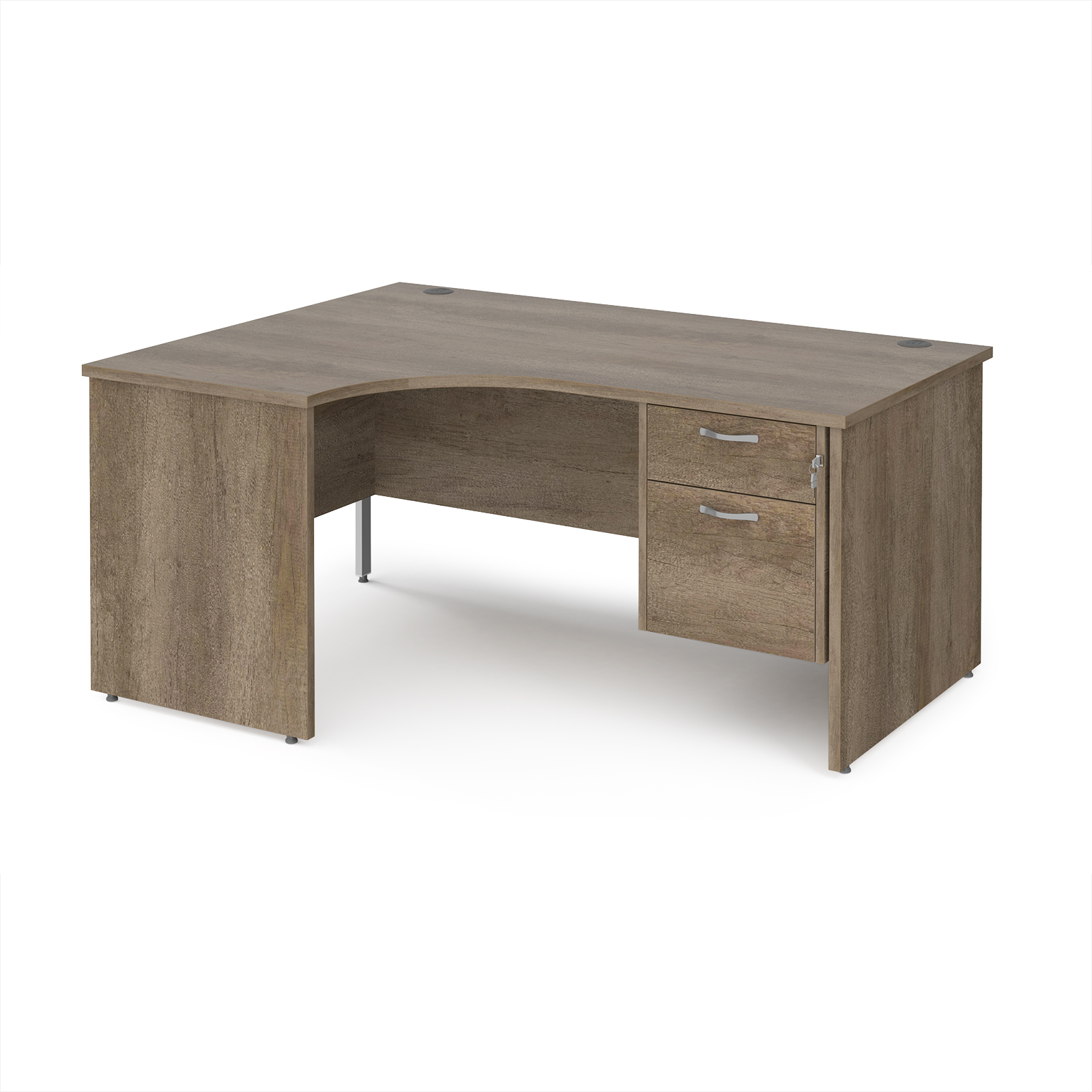 Picture of Maestro 25 left hand ergonomic desk 1600mm wide with 2 drawer pedestal - Nebraska Oak Top with panel end leg