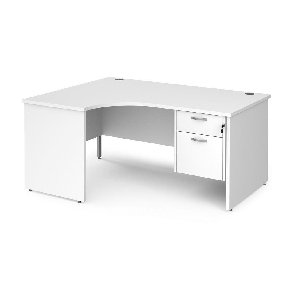 Picture of Maestro 25 left hand ergonomic desk 1600mm wide with 2 drawer pedestal - white top with panel end leg