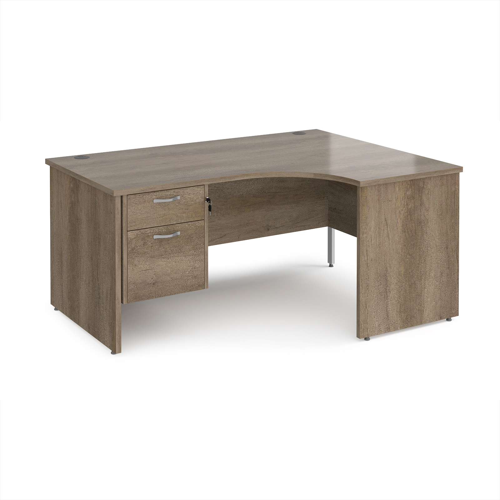 Picture of Maestro 25 right hand ergonomic desk 1600mm wide with 2 drawer pedestal - Nebraska Oak Top with panel end leg