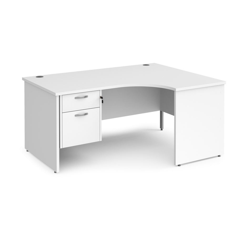 Picture of Maestro 25 right hand ergonomic desk 1600mm wide with 2 drawer pedestal - white top with panel end leg