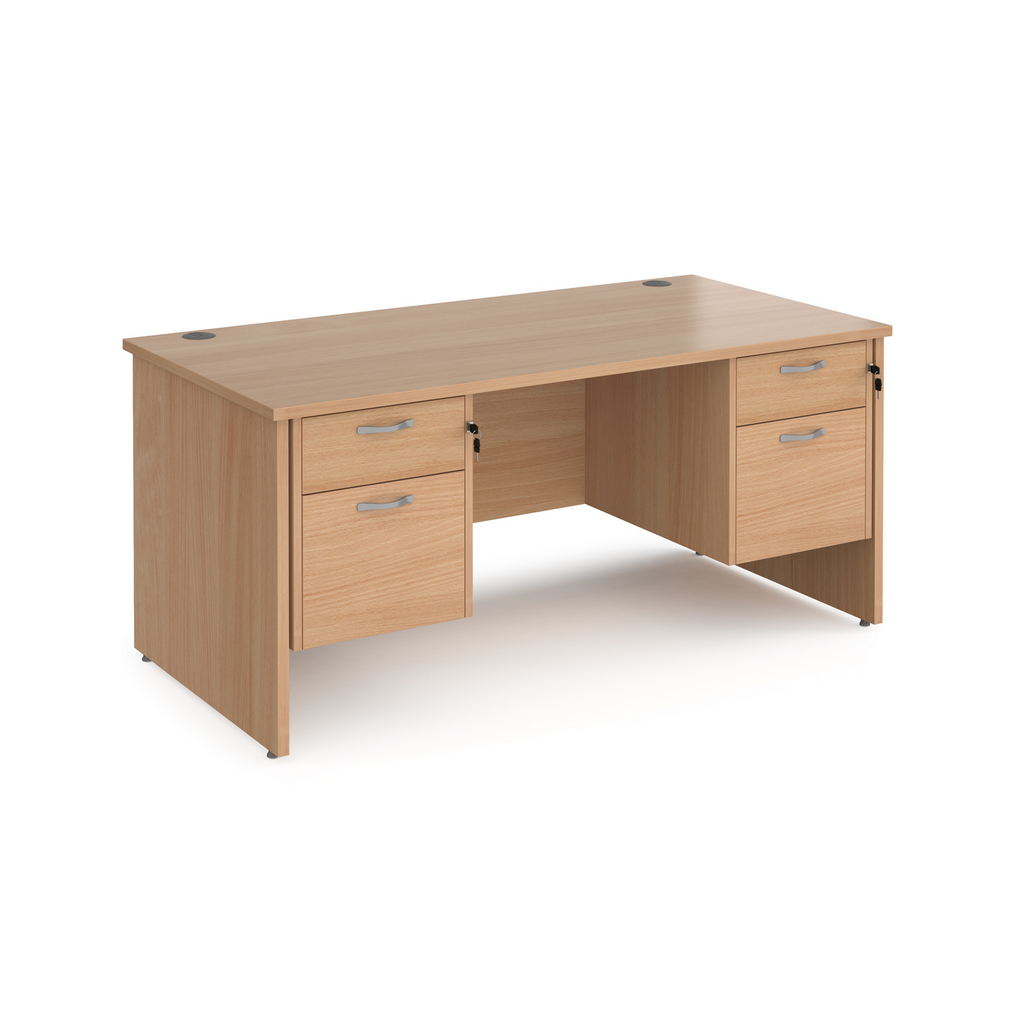 Picture of Maestro 25 straight desk 1600mm x 800mm with two x 2 drawer pedestals - beech top with panel end leg