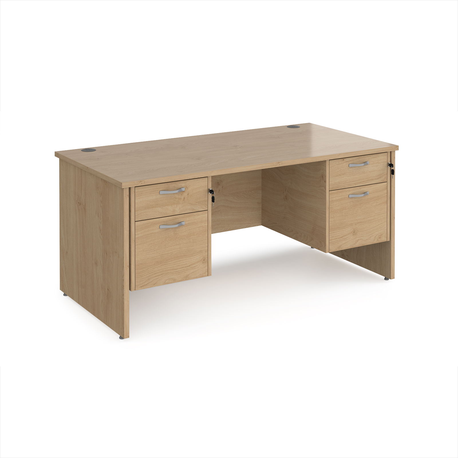 Picture of Maestro 25 straight desk 1600mm x 800mm with two x 2 drawer pedestals - Kendal Oak Top with panel end leg