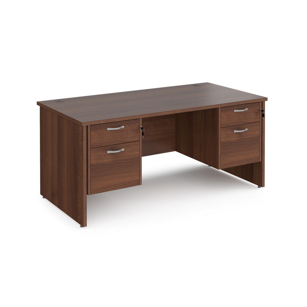 Picture of Maestro 25 straight desk 1600mm x 800mm with two x 2 drawer pedestals - walnut top with panel end leg