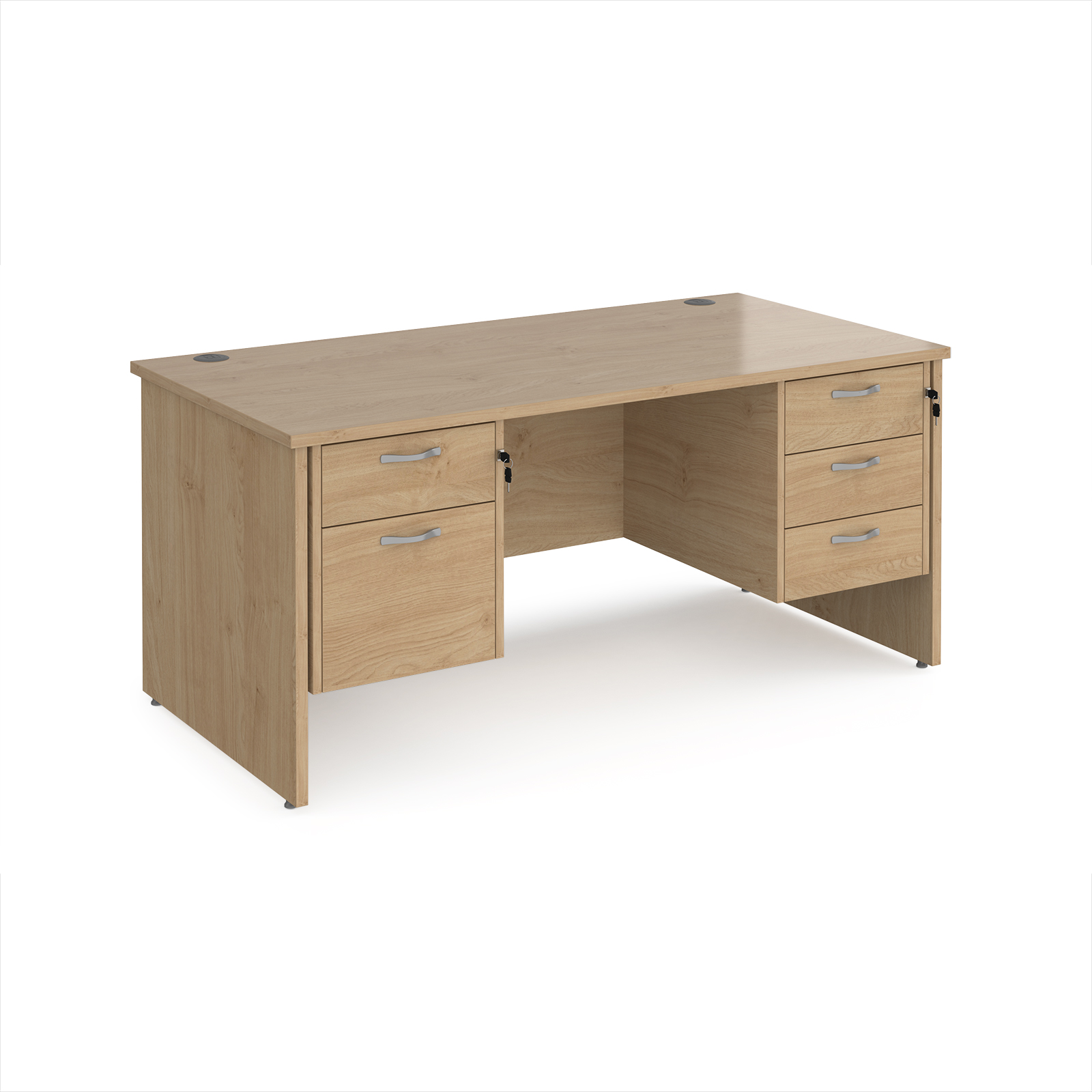 Picture of Maestro 25 straight desk 1600mm x 800mm with 2 and 3 drawer pedestals - Kendal Oak Top with panel end leg