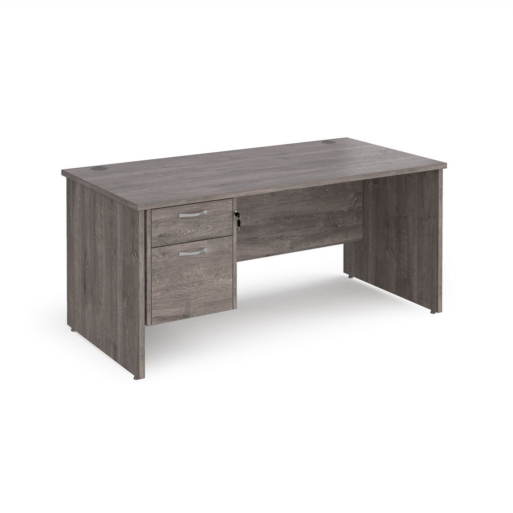 Picture of Maestro 25 straight desk 1600mm x 800mm with 2 drawer pedestal - grey oak top with panel end leg