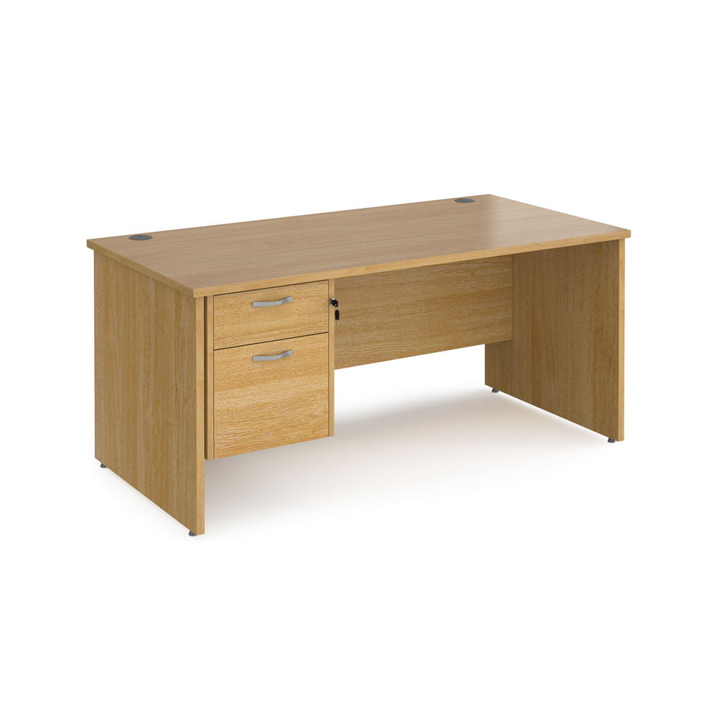 Picture of Maestro 25 straight desk 1600mm x 800mm with 2 drawer pedestal - oak top with panel end leg