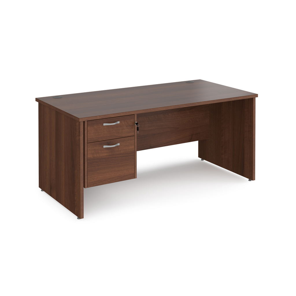 Picture of Maestro 25 straight desk 1600mm x 800mm with 2 drawer pedestal - walnut top with panel end leg