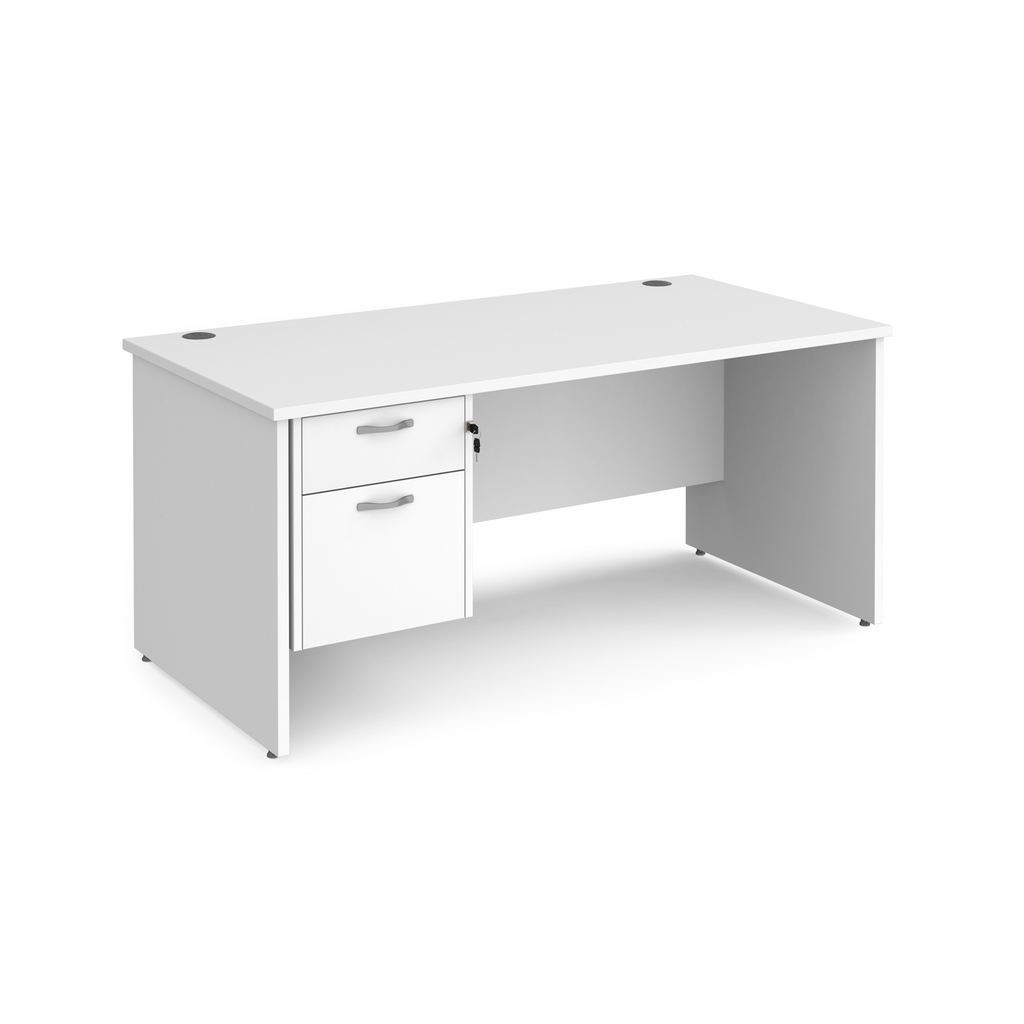 Picture of Maestro 25 straight desk 1600mm x 800mm with 2 drawer pedestal - white top with panel end leg