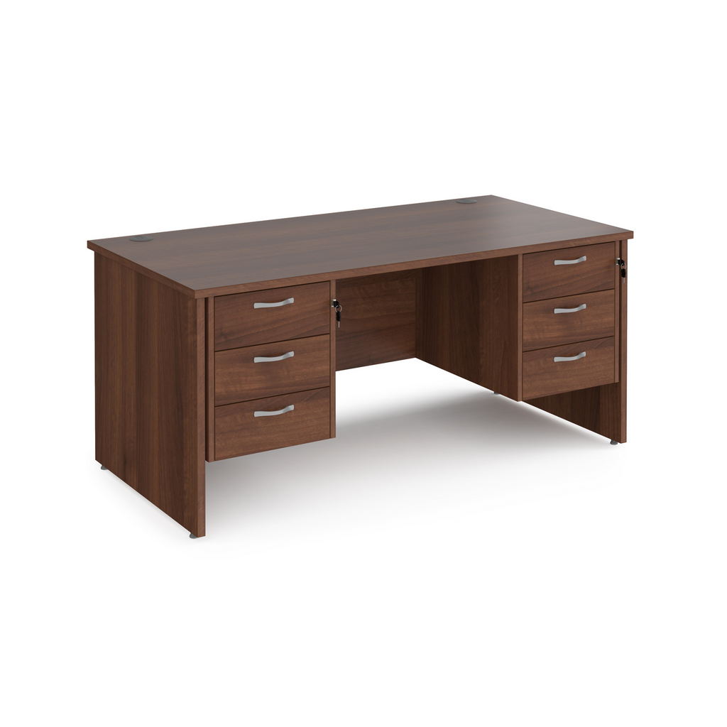 Picture of Maestro 25 straight desk 1600mm x 800mm with two x 3 drawer pedestals - walnut top with panel end leg