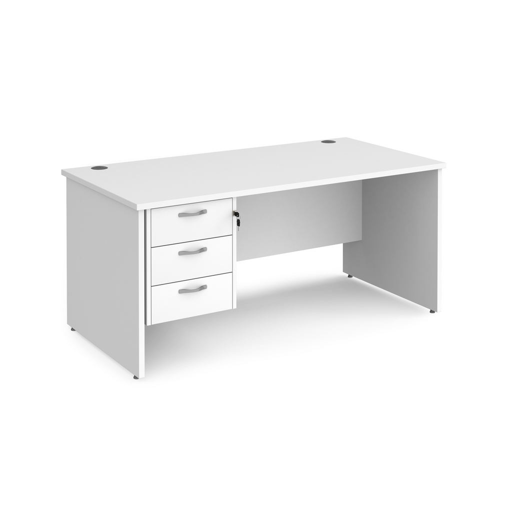 Picture of Maestro 25 straight desk 1600mm x 800mm with 3 drawer pedestal - white top with panel end leg