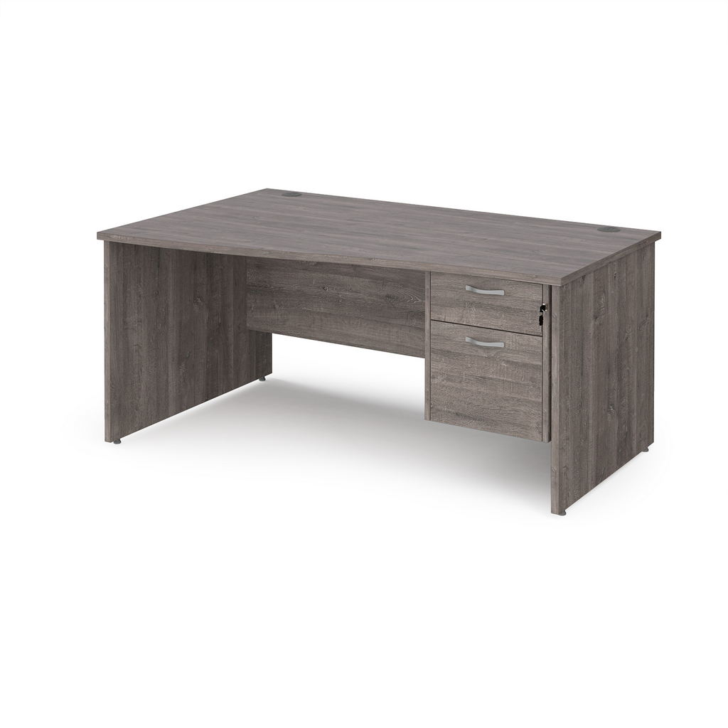 Picture of Maestro 25 left hand wave desk 1600mm wide with 2 drawer pedestal - grey oak top with panel end leg