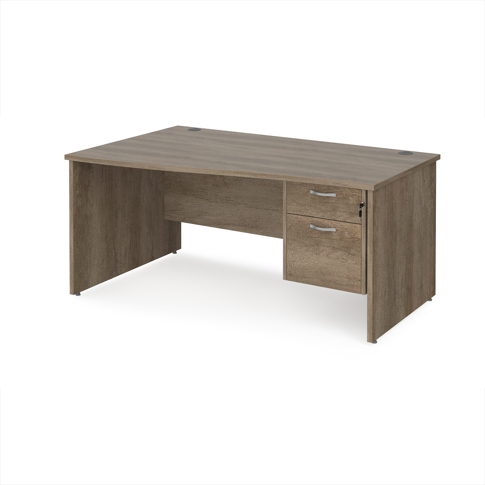 Picture of Maestro 25 left hand wave desk 1600mm wide with 2 drawer pedestal - Nebraska Oak Top with panel end leg