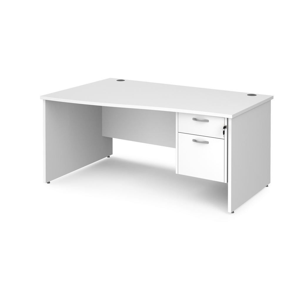 Picture of Maestro 25 left hand wave desk 1600mm wide with 2 drawer pedestal - white top with panel end leg