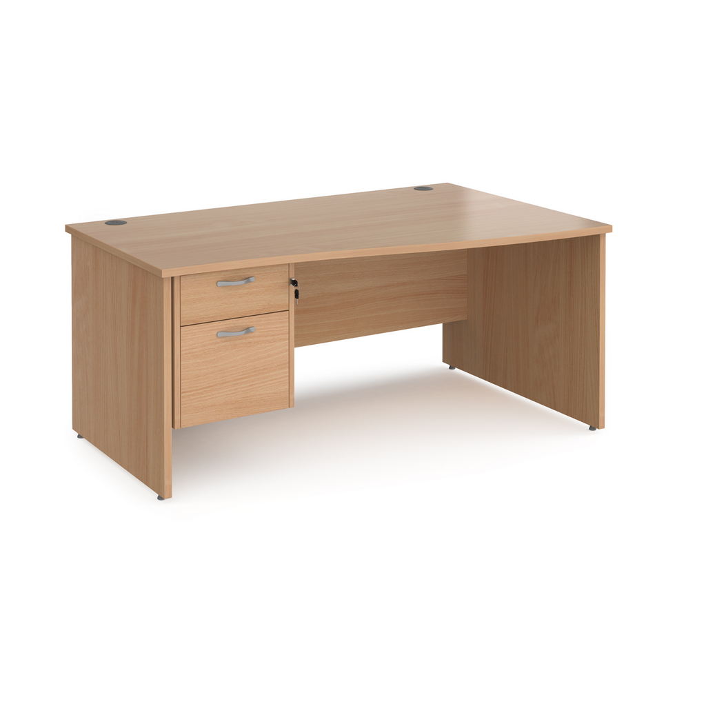 Picture of Maestro 25 right hand wave desk 1600mm wide with 2 drawer pedestal - beech top with panel end leg