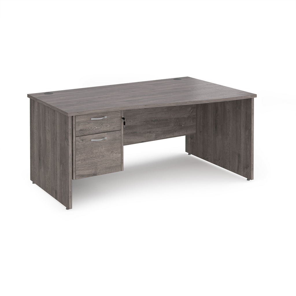 Picture of Maestro 25 right hand wave desk 1600mm wide with 2 drawer pedestal - grey oak top with panel end leg