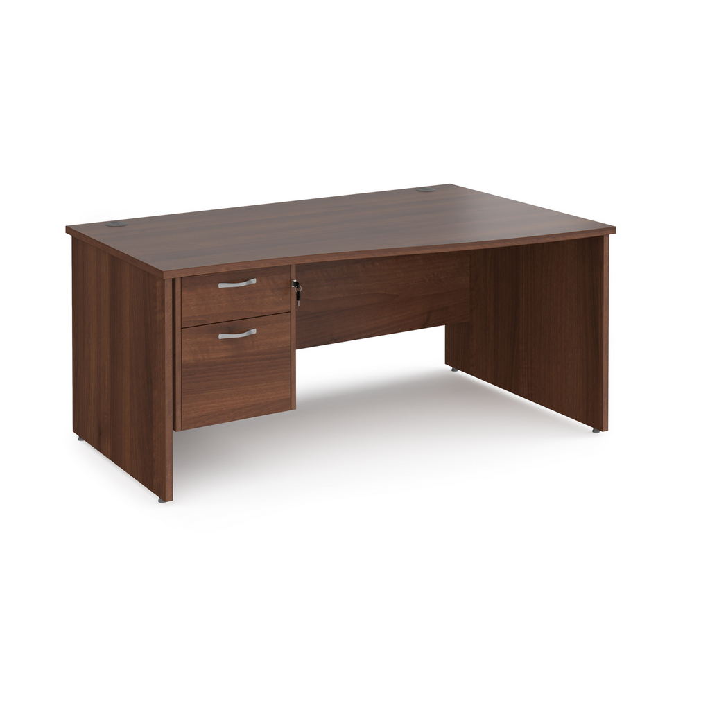 Picture of Maestro 25 right hand wave desk 1600mm wide with 2 drawer pedestal - walnut top with panel end leg