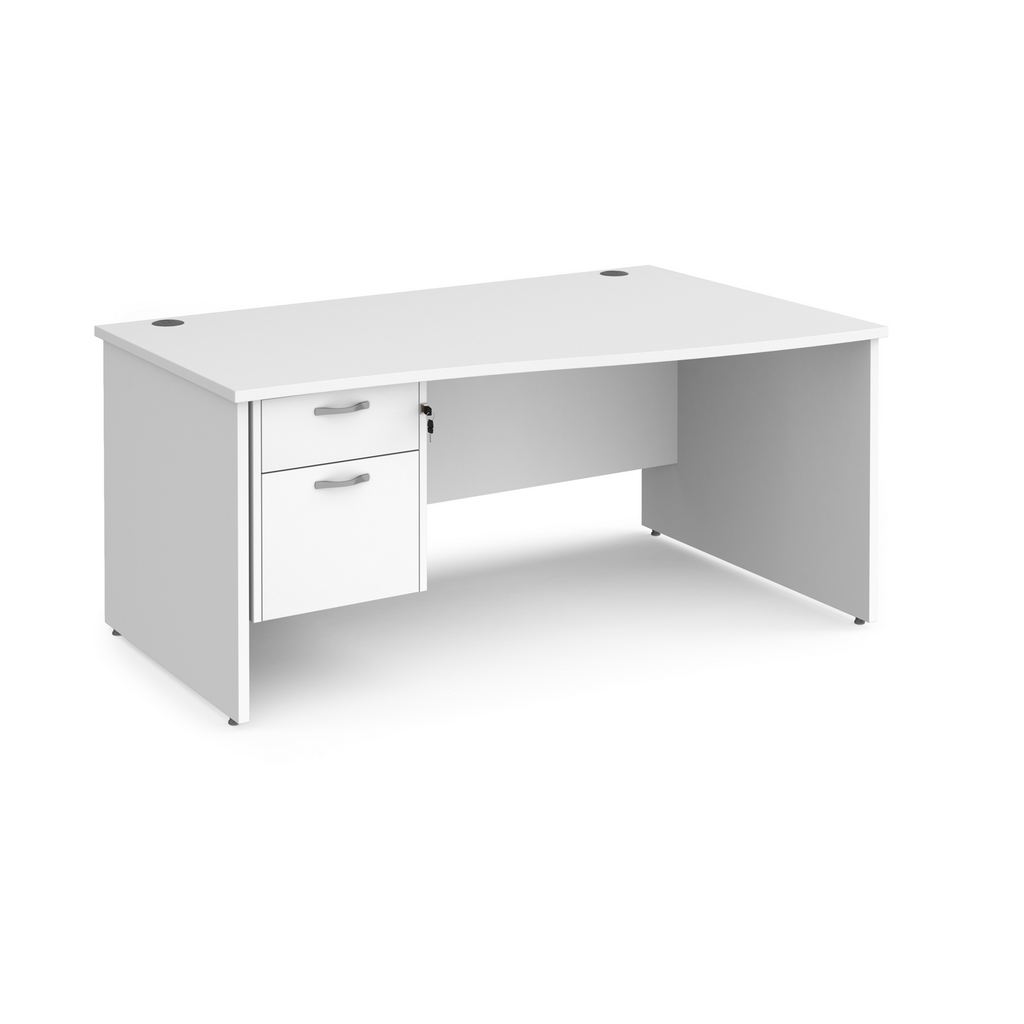 Picture of Maestro 25 right hand wave desk 1600mm wide with 2 drawer pedestal - white top with panel end leg