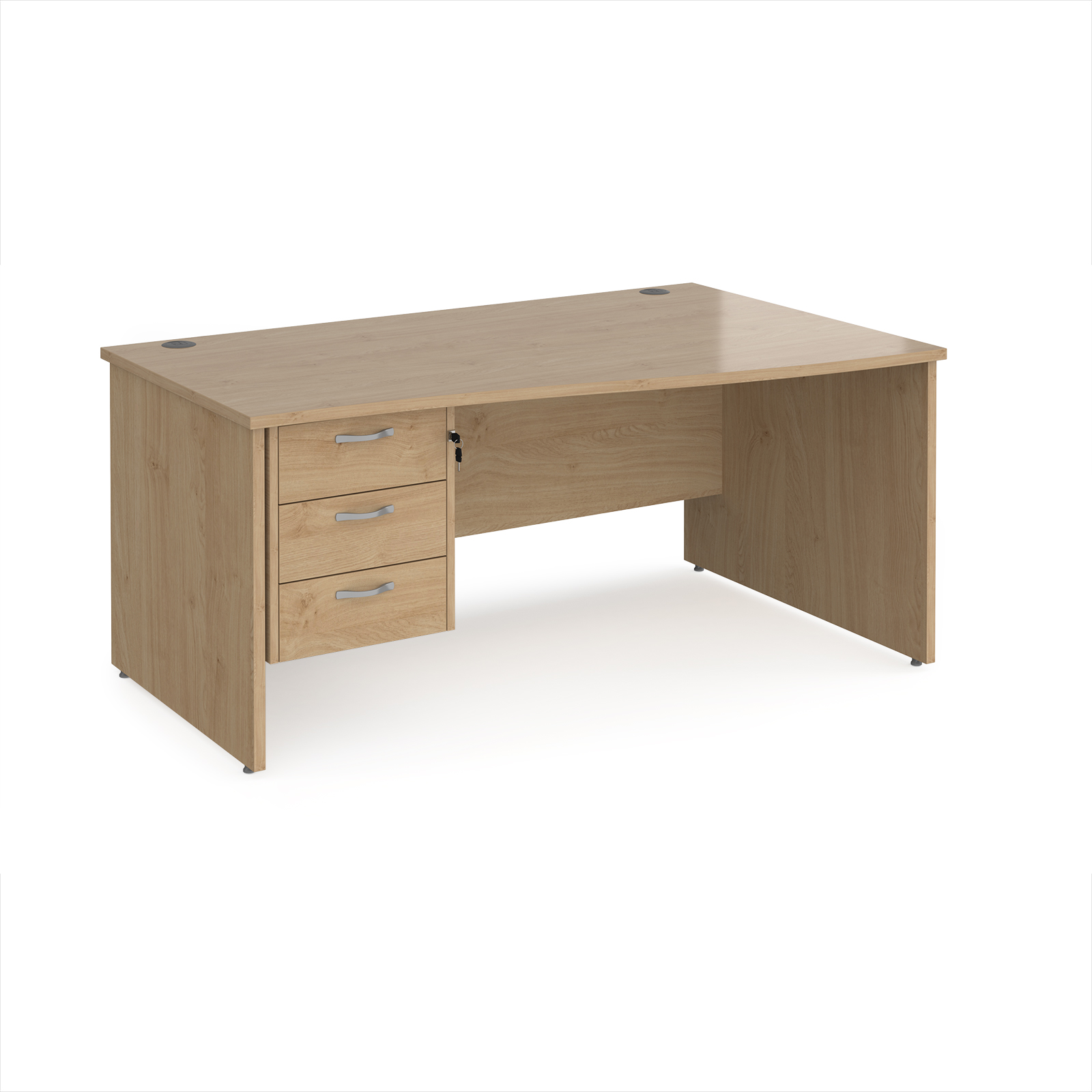 Picture of Maestro 25 right hand wave desk 1600mm wide with 3 drawer pedestal - Kendal Oak Top with panel end leg