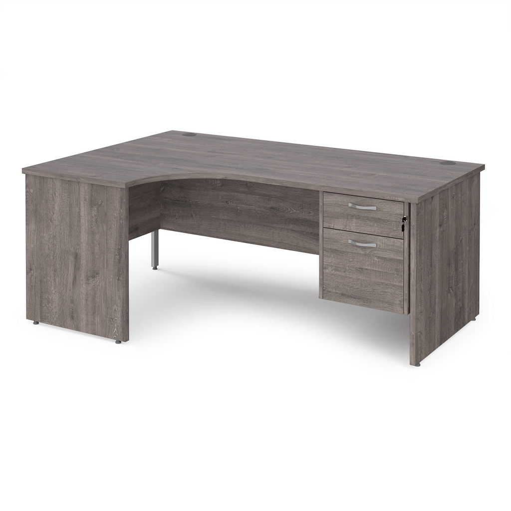 Picture of Maestro 25 left hand ergonomic desk 1800mm wide with 2 drawer pedestal - grey oak top with panel end leg