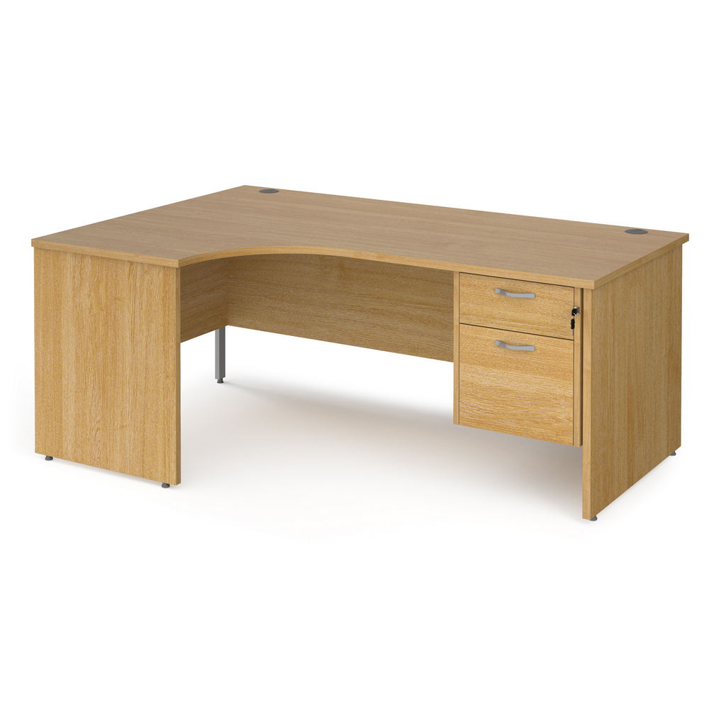 Picture of Maestro 25 left hand ergonomic desk 1800mm wide with 2 drawer pedestal - oak top with panel end leg