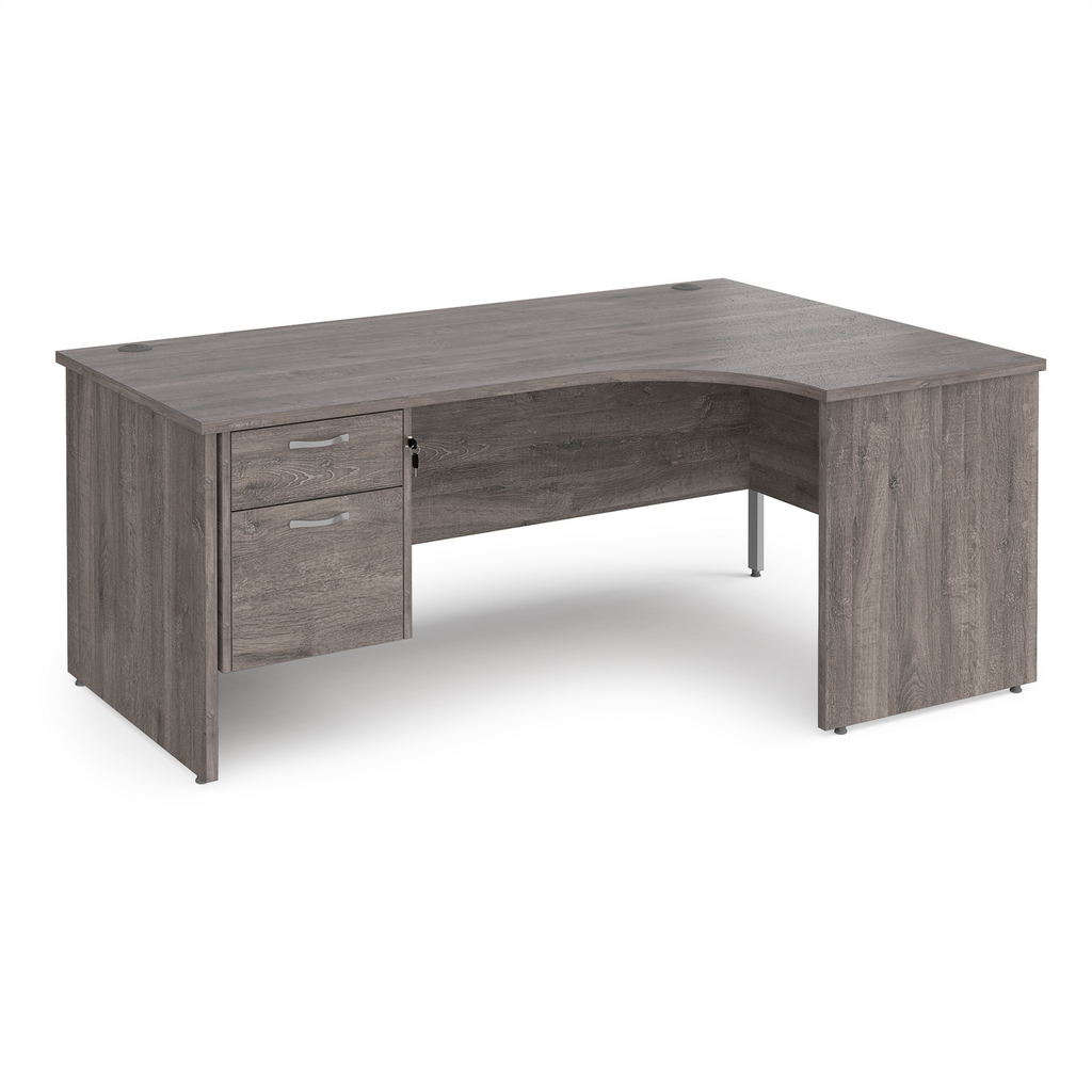 Picture of Maestro 25 right hand ergonomic desk 1800mm wide with 2 drawer pedestal - grey oak top with panel end leg