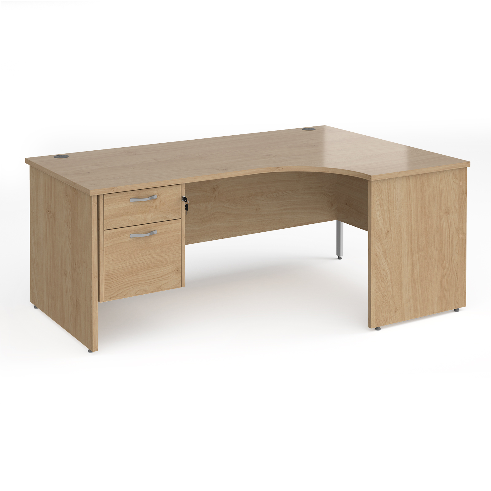 Picture of Maestro 25 right hand ergonomic desk 1800mm wide with 2 drawer pedestal - Kendal Oak Top with panel end leg