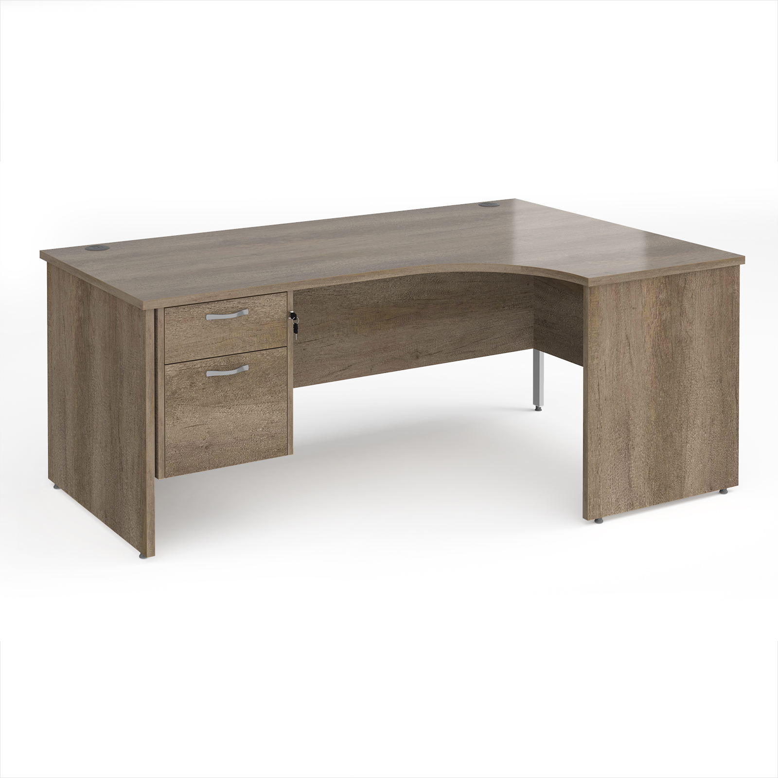 Picture of Maestro 25 right hand ergonomic desk 1800mm wide with 2 drawer pedestal - Nebraska Oak Top with panel end leg
