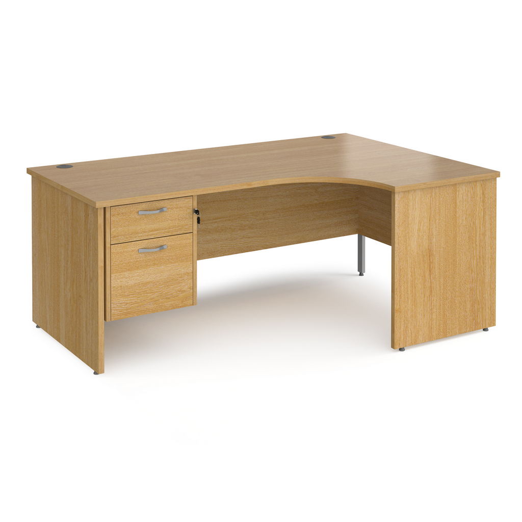 Picture of Maestro 25 right hand ergonomic desk 1800mm wide with 2 drawer pedestal - oak top with panel end leg