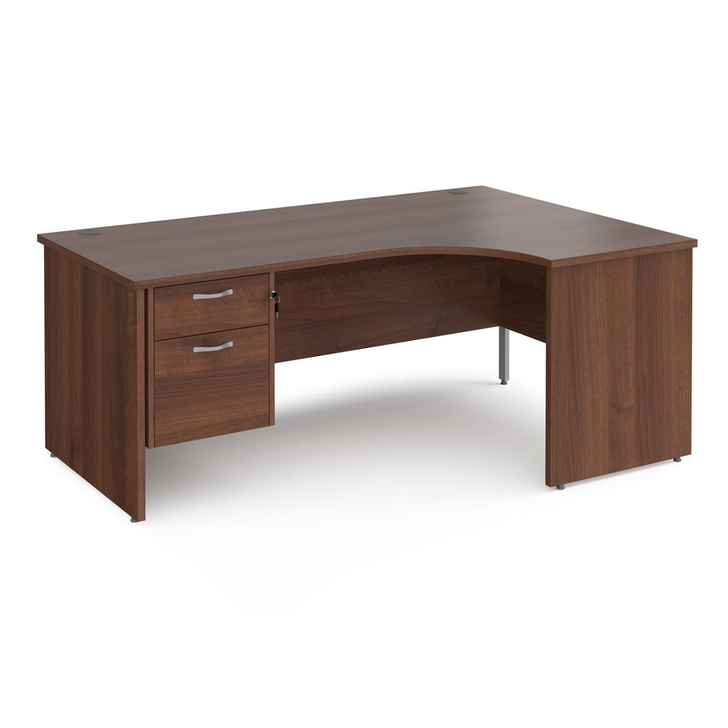 Picture of Maestro 25 right hand ergonomic desk 1800mm wide with 2 drawer pedestal - walnut top with panel end leg