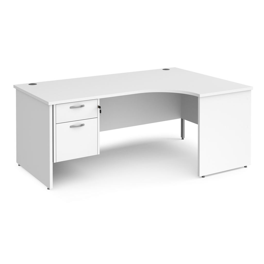 Picture of Maestro 25 right hand ergonomic desk 1800mm wide with 2 drawer pedestal - white top with panel end leg