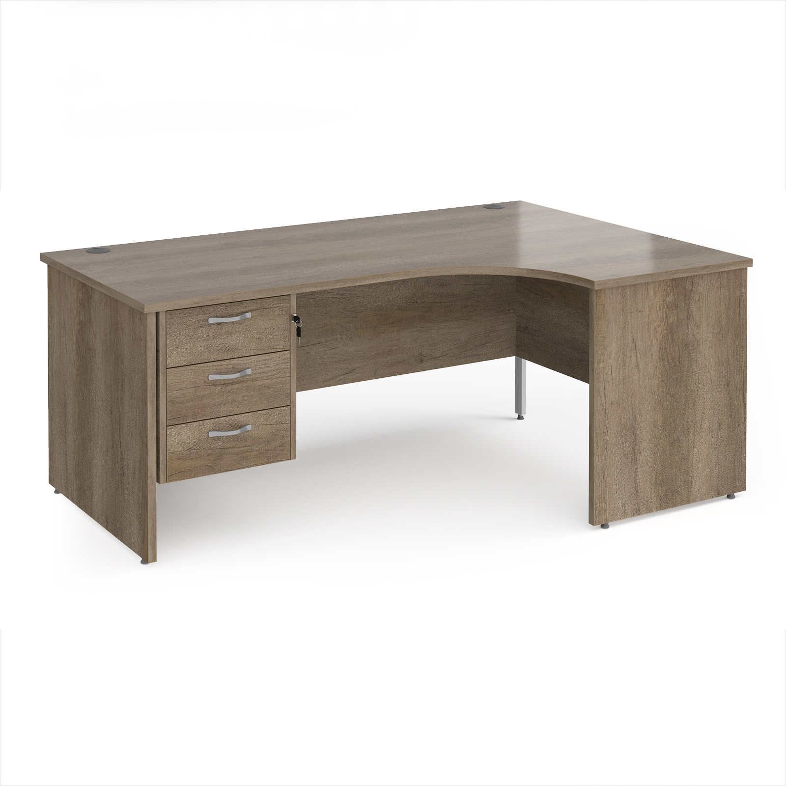 Picture of Maestro 25 right hand ergonomic desk 1800mm wide with 3 drawer pedestal - Nebraska Oak Top with panel end leg