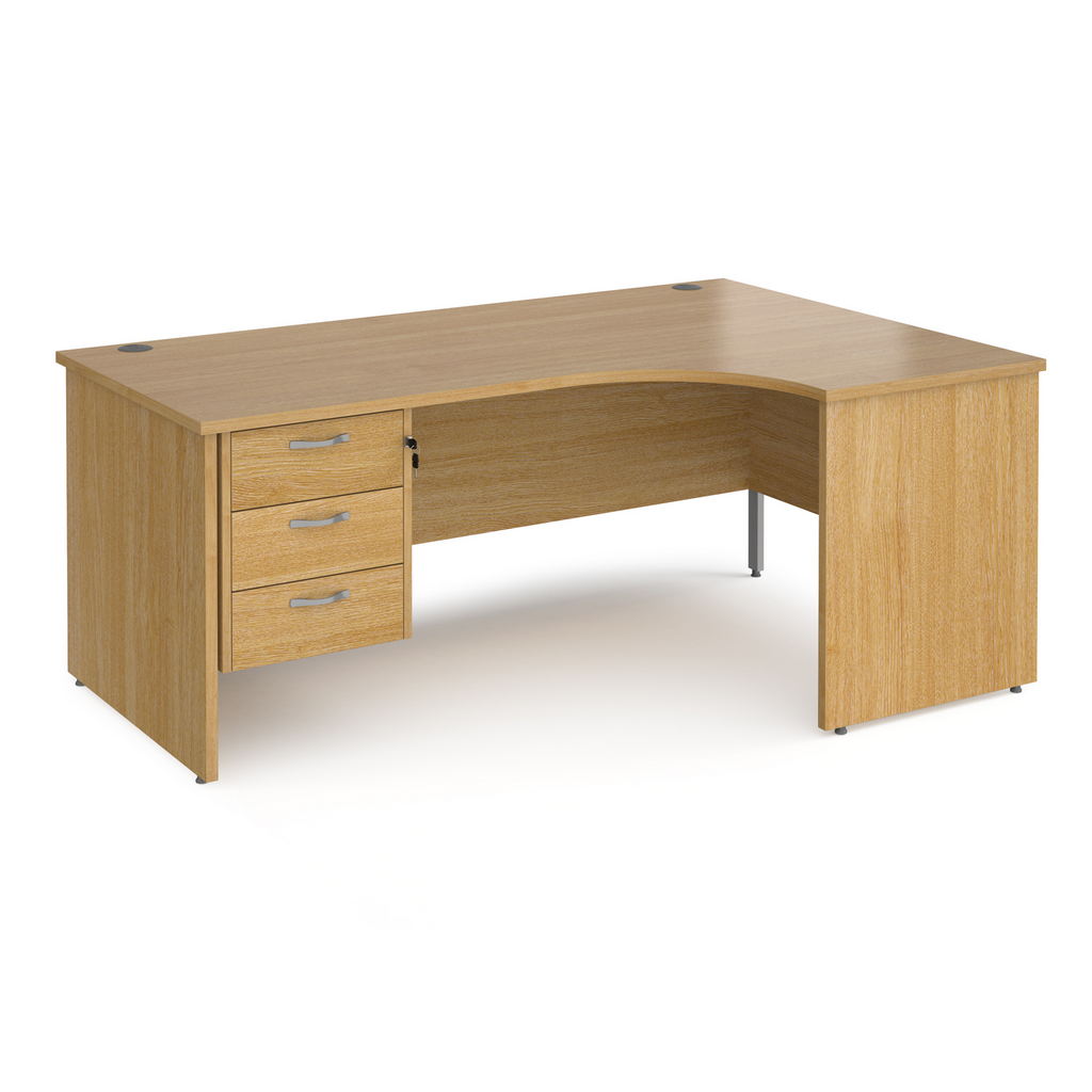 Picture of Maestro 25 right hand ergonomic desk 1800mm wide with 3 drawer pedestal - oak top with panel end leg