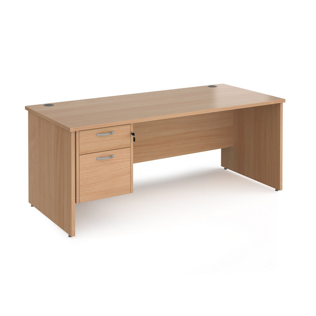 Picture of Maestro 25 straight desk 1800mm x 800mm with 2 drawer pedestal - beech top with panel end leg