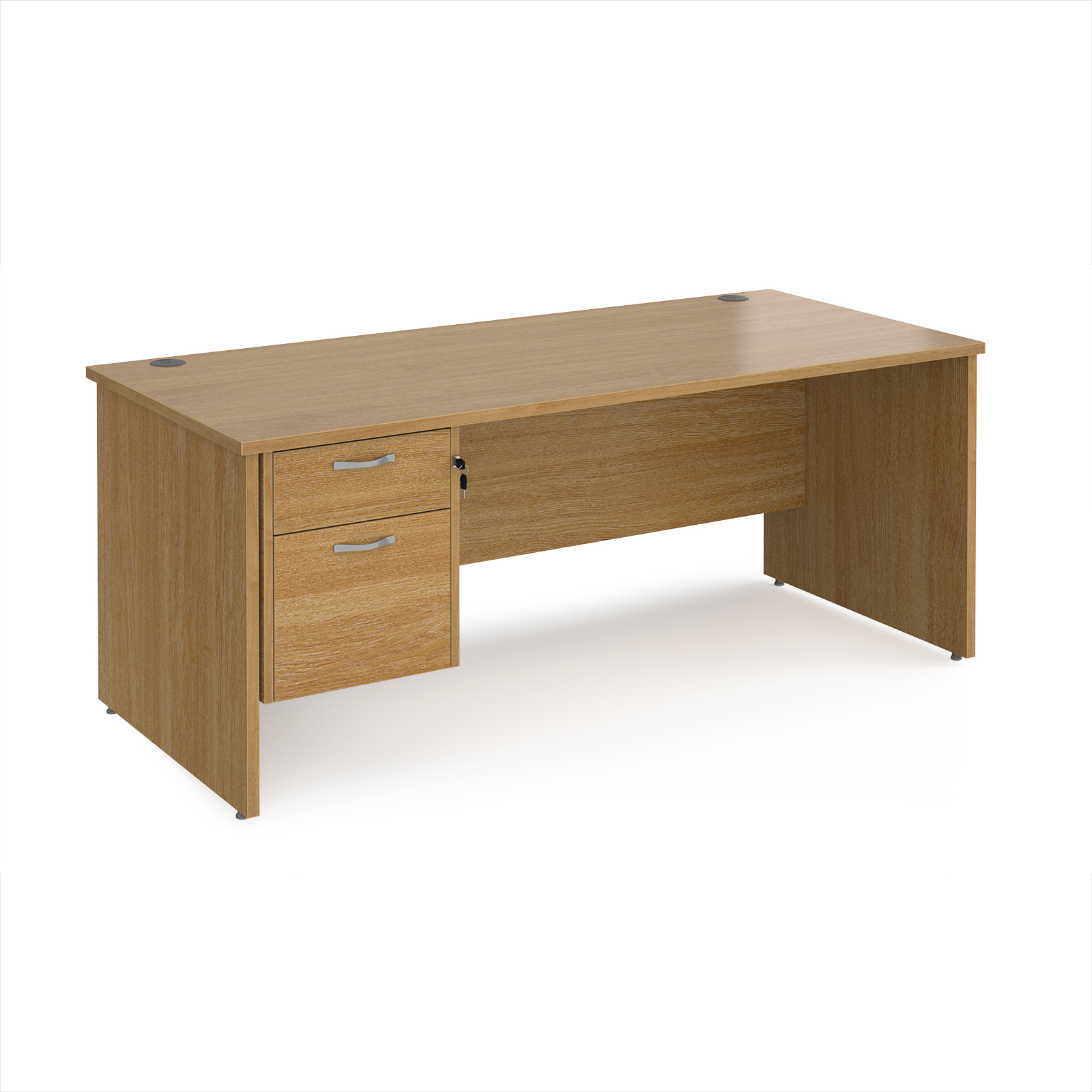 Picture of Maestro 25 straight desk 1800mm x 800mm with 2 drawer pedestal - Oak Top with panel end leg